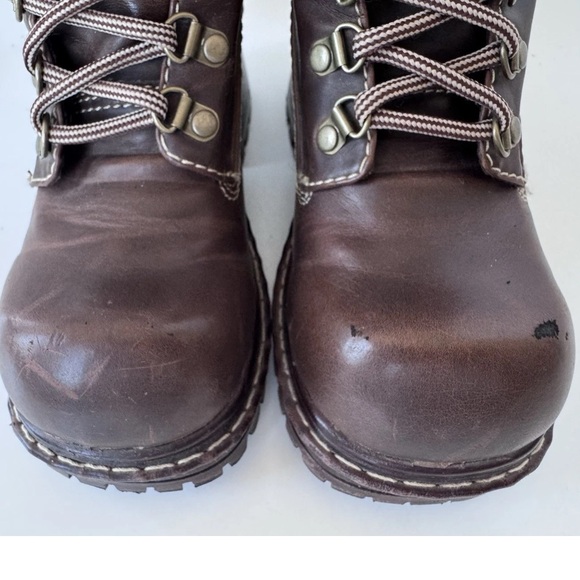 Vintage 90s Y2K SODA Brown Faux Chunky Platform Distressed Lace up moto boot 6.5 - Picture 5 of 13